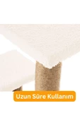 2li Kedi Tırmalama Tahtası Peluş Kumaş Silinebilir Demonte 42cm 2 Adımlı Zıplama ve Tırmalama (Krem) - 6