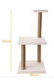 3Lü Kedi Tırmalama Tahtası Peluş Kumaş Demonte 84 cm Yükseklik 3 Adımlı Zıplama Oyunu (Krem) - 7