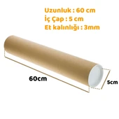 Postüp Kapaklı Silindir Kutu Karton Rulo Gönderi Poster Afiş Harita Tüpü Masura 5 Adet 5 Cm X 60 Cm - 4