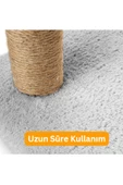 3Lü Kedi Tırmalama Tahtası Peluş Kumaş Demonte 84 cm Yükseklik 3 Adımlı Zıplama Oyunu (Gri) - 6