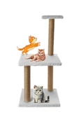 3Lü Kedi Tırmalama Tahtası Peluş Kumaş Demonte 84 cm Yükseklik 3 Adımlı Zıplama Oyunu (Gri) - 5