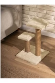 2li Kedi Tırmalama Tahtası Peluş Kumaş Silinebilir Demonte 42cm 2 Adımlı Zıplama ve Tırmalama (Krem) - 2