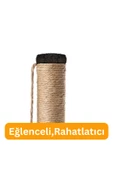 3Lü Kedi Tırmalama Tahtası Peluş Kumaş Demonte 84 cm Yükseklik 3 Adımlı Zıplama Oyunu (Siyah) - 3