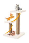 2li Kedi Tırmalama Tahtası Peluş Kumaş Silinebilir Demonte 42cm 2 Adımlı Zıplama ve Tırmalama (Krem) - 5