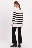 Ekru-Siyah-Basic Çizgili Bisiklet Yaka Tunik thumbnail 4