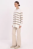 Ekru-Bej-Basic Çizgili Bisiklet Yaka Tunik thumbnail 3