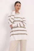 Ekru-Bej-Basic Çizgili Bisiklet Yaka Tunik thumbnail 1