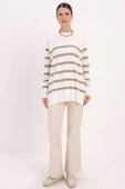 Ekru-Bej-Basic Çizgili Bisiklet Yaka Tunik thumbnail 2