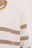 Ekru-Bej-Basic Çizgili Bisiklet Yaka Tunik thumbnail 5