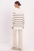 Ekru-Bej-Basic Çizgili Bisiklet Yaka Tunik thumbnail 4