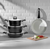 Nehir Galaxy Ceramic Siyah 7 Parça Tencere Seti - 1