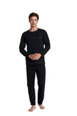 Pijadore Erkek Siyah %100 Pamuk Uzun Kollu Pamuklu Pijama Takımı 1750 - 1