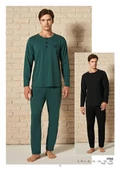 Pijadore Erkek Siyah %100 Pamuk Uzun Kollu Pamuklu Pijama Takımı 1750 - 4