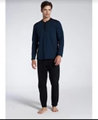 Pijadore Erkek Siyah Viskon Uzun Kollu Pijama Takımı 1747 - 5