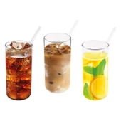 3'lü Set Borosilikat Cam Bardak  Pipet 370 ML - 1