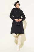 Omuz Düğmeli Gömlek Yaka Trençkot Siyah thumbnail 1