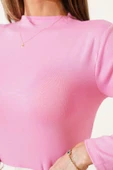 Uzun Kol Dik Yaka Basic Body Pembe - 4