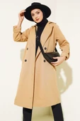 Kruvaze Yaka Cepli Trençkot Camel - 1