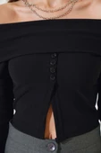 Kayık Yaka Yırtmaçlı Bluz Siyah thumbnail 4