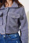 Çıtçıtlı Cepli Kısa Buklet Ceket Lila thumbnail 4