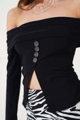 Düğme Aksesuarlı Sandy Bluz Siyah thumbnail 4