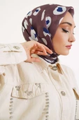 Leopar Desen Şeritli Soft Eşarp Kahve - 1