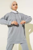 Paça Lastikli Kapüşonlu İkili Takım Kayrak Grisi thumbnail 2