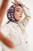 Leopar Desen Şeritli Soft Eşarp Kahve - 2