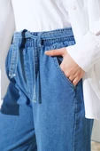 Kuşaklı Bel Lastikli Kot Pantolon Kot - 4