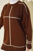 Çizgi Detaylı Basic Triko Tunik Kahve - 4
