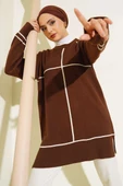 Çizgi Detaylı Basic Triko Tunik Kahve - 1