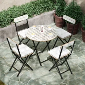 Eportatif 4 Kişilik Minderli Yuvarlak Bistro Takım Bahçe Mutfak Masa Sandalye Beyaz 1504 - 2