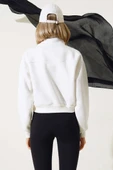 Yarım Fermuarlı Şardonlu Kısa Sweatshirt Ekru thumbnail 3