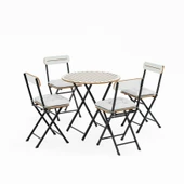 Eportatif 4 Kişilik Minderli Yuvarlak Bistro Takım Bahçe Mutfak Masa Sandalye Beyaz 1504 - 4