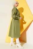 Kruvaze Yaka Kuşaklı Astarlı Kaşe Kaban Çağla Yeşili thumbnail 3