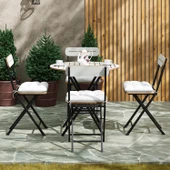 Eportatif 4 Kişilik Minderli Yuvarlak Bistro Takım Bahçe Mutfak Masa Sandalye Beyaz 1504 - 3