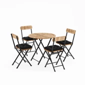 Eportatif 4 Kişilik Minderli Yuvarlak Bistro Takım Bahçe Mutfak Masa Sandalye Çam 1503 - 4