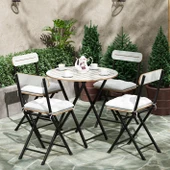 Eportatif 4 Kişilik Minderli Yuvarlak Bistro Takım Bahçe Mutfak Masa Sandalye Beyaz 1504 - 1