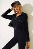 Beli Lastikli Fermuarlı Ceket Siyah - 2