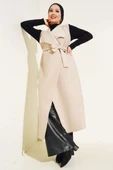 Kruvaze Yaka Uzun Buklet Yelek Bej thumbnail 1