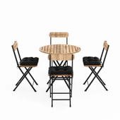 Eportatif 4 Kişilik Minderli Yuvarlak Bistro Takım Bahçe Mutfak Masa Sandalye Çam 1503 - 5