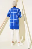Kare Çizgili Triko Tunik Saks - 3