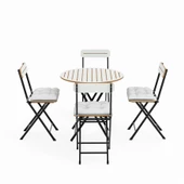 Eportatif 4 Kişilik Minderli Yuvarlak Bistro Takım Bahçe Mutfak Masa Sandalye Beyaz 1504 - 5