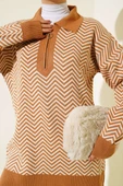Fermuarlı Zikzak Desen Triko Tunik Latte thumbnail 4