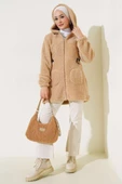 Bel Tünelli Lastikli Peluş Hırka Camel - 2