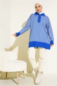 Fermuarlı Zikzak Desen Triko Tunik Saks - 2