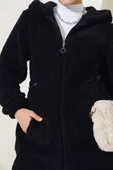 Bel Tünelli Lastikli Peluş Hırka Siyah - 4
