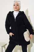 Bel Tünelli Lastikli Peluş Hırka Siyah - 2