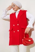 Düğmeli Cepli Buklet Yelek Kırmızı thumbnail 1