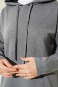 Yanı Bağlamalı Kapüşonlu İkili Takım Melanj Gri thumbnail 4